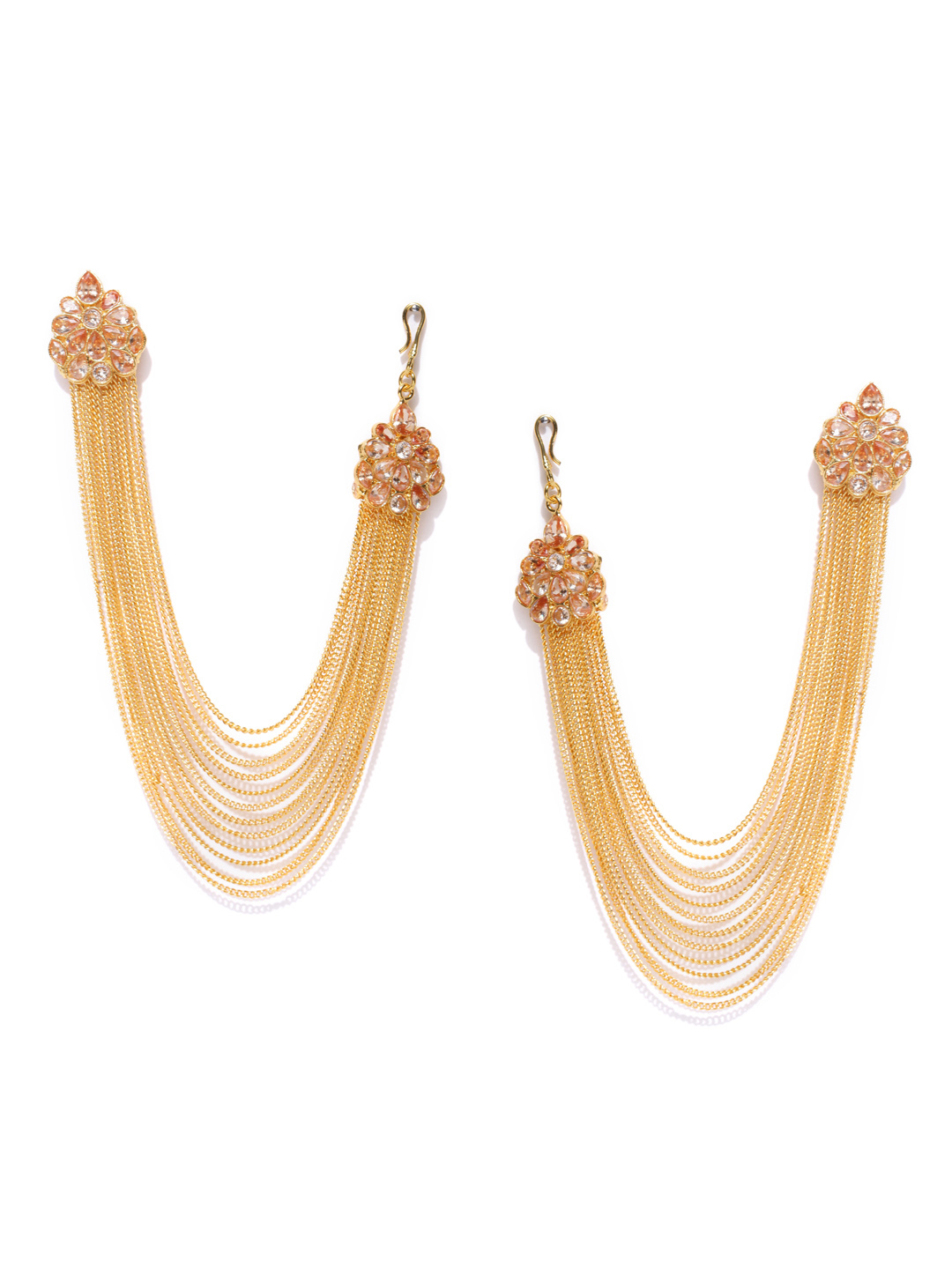 YouBella Gold-Toned Teardrop Shaped Studs with Ear Chains
